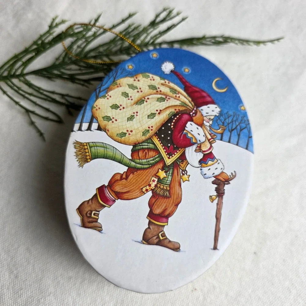 Vintage Santa Claus Oval Trinket Box Ornament It Came Upon A Midnight Clear